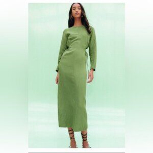 Zara Long Sleeve Linen Blend Cut Out Dress